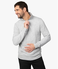 GEMO Sweat homme à col cheminée zippé et poche kangourou Gris