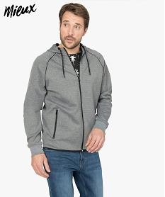 GEMO Sweat homme à capuche avec fermeture et poches zippées Gris