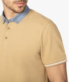 polo homme en coton pique avec col chemise beigeA436201_2