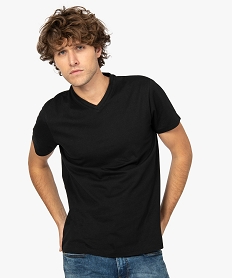 GEMO Tee-shirt homme uni à col V en coton bio Noir