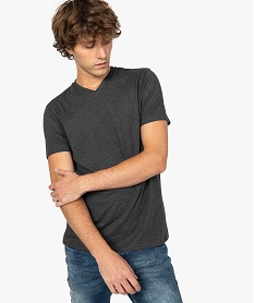 GEMO Tee-shirt homme uni à col V en coton bio Gris