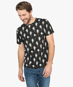 GEMO Tee-shirt homme à manches courtes avec motifs palmiers Noir