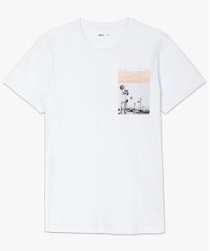 GEMO Tee-shirt homme à manches courtes avec motif plage Blanc