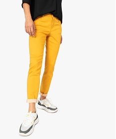 pantalon femme coupe slim en toile extensible jaune pantalonsA461401_1