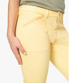 pantalon femme slim en coton stretch colore jauneA464601_2