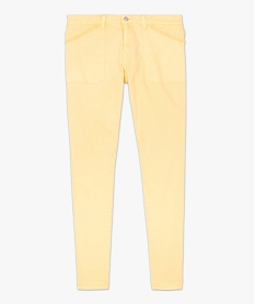 pantalon femme slim en coton stretch colore jauneA464601_4
