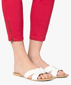 pantalon femme en toile unie avec bas zippe rougeA465001_2
