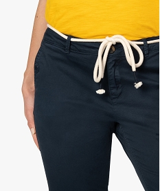 pantalon femme en coton stretch avec ceinture a nouer bleu pantalonsA465301_2