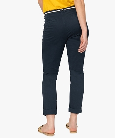 pantalon femme en coton stretch avec ceinture a nouer bleu pantalonsA465301_3