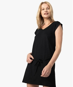 GEMO Robe femme à col V tressé Noir