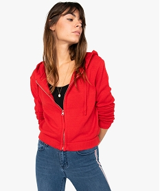 GEMO Gilet femme zippé à capuche façon sweat Rouge