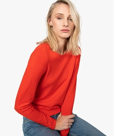 GEMO Pull femme fin en maille fantaisie Rouge