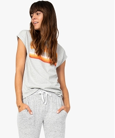 GEMO Tee-shirt femme imprimé avec manches courtes à revers Gris