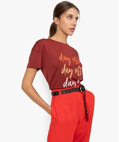 GEMO Tee-shirt femme fluide à manches courtes avec imprimé Rouge