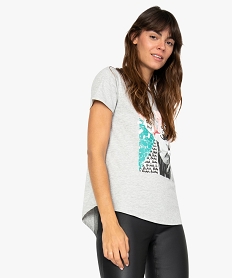 GEMO Tee-shirt femme imprimé coupe loose et dos long Gris