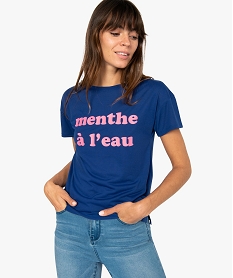 GEMO Tee-shirt femme fluide à manches courtes avec imprimé Bleu