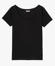 tee-shirt femme uni a col rond et manches courtes noirA516301_4