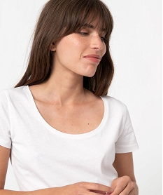 tee-shirt femme uni a col rond et manches courtes blancA516401_2