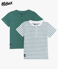 tee-shirt bebe garcon en coton bio avec col tunisien (lot de 2) vert tee-shirts manches courtesA541101_1