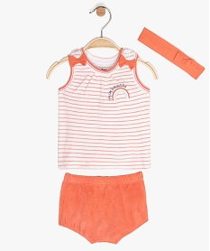 GEMO Ensemble bébé fille 3 pièces : top + bloomer + bandeau Multicolore