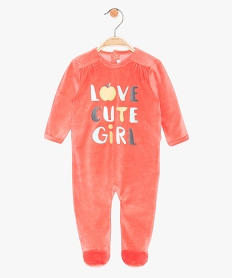 GEMO Pyjama bébé fille en velours avec inscription Orange