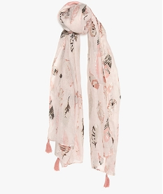 GEMO Foulard femme imprimé plumes pompons et sequins Rose