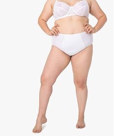 GEMO Culotte femme enveloppante en microfibre et dentelle Blanc