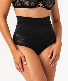 GEMO Culotte taille haute gainante en dentelle et microfibre femme Noir