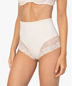 GEMO Culotte femme taille haute gainante en dentelle et microfibre Beige