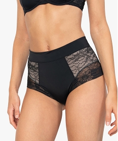 GEMO Culotte femme gainante taille mi-haute avec dentelle Noir