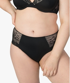 GEMO Culotte femme gainante en dentelle et microfibre Noir