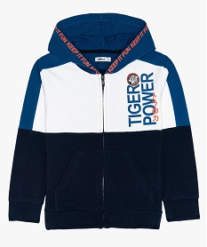 GEMO Sweat garçon tricolore à capuche et fermeture zippée Bleu