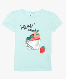 tee-shirt fille avec motifs fruits et manches froncees vertA713801_1