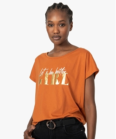 GEMO Tee-shirt femme coupe large avec motifs pailletés Brun