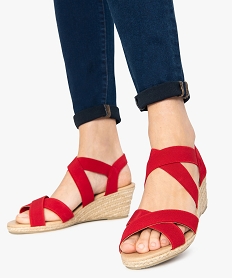 sandales femme unies a talon compense et brides elastiques rouge standard sandales a talonA860801_1