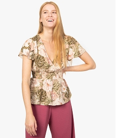 blouse femme manches courtes a taille smockee imprimeA861801_1
