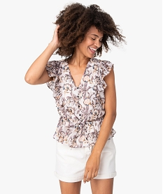 GEMO Blouse femme sans manches à volants plissés Imprimé