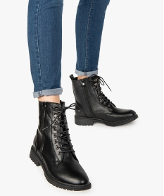 GEMO Boots femme unis à semelle crantée et zip décoratif noir standard