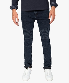 GEMO Jean homme coupe slim avec empiècements surpiqués sur les cuisses Bleu