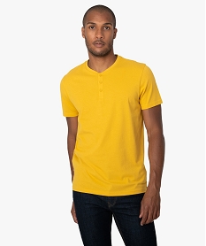 GEMO Tee-shirt homme col tunisien 100% coton biologique Jaune