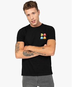 GEMO Tee-shirt homme à manches courtes avec motifs brodés – Pac-Man Noir