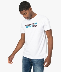 GEMO Tee-shirt homme à manches courtes avec inscription humoristique Blanc