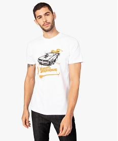 GEMO Tee-shirt homme à manches courtes avec motif voiture – Fast & Furious Blanc