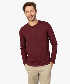 tee-shirt homme a manches longues et col tunisien rouge tee-shirtsA988501_1