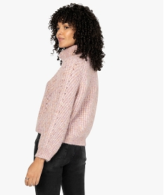 pull femme a col roule et grosse maille douce roseB017601_3