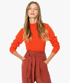 GEMO Pull femme col montant coloris uni Rouge