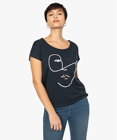 GEMO Tee-shirt femme loose imprimé Bleu