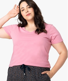 GEMO Tee-shirt femme grande taille à manches courtes et col V Rose