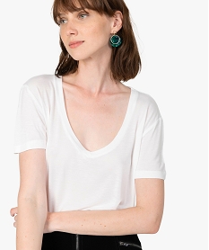 GEMO Tee-shirt femme à manches courtes et col V Blanc