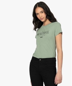 GEMO Tee-shirt femme à manches courtes et motif Vert